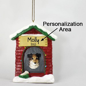 Blue Australian Shepherd Dog at Dog House Christmas Ornament – Hand-Painted Stone Resin