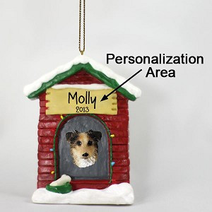 Blue Docked Tail Australian Shepherd Dog at Dog House Christmas Ornament – Hand-Painted Stone Resin