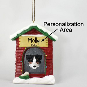 Tricolor with Docked Tail Australian Shepherd Dog at Dog House Christmas Ornament