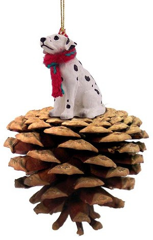 Dalmatian Dog on Pinecone Christmas Ornament – Hand-Painted Stone Resin