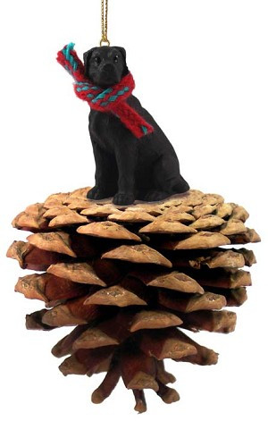 Black Uncropped Ears Great Dane Dog on Pinecone Christmas Ornament – Hand-Painted Stone Resin