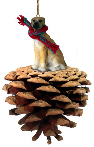 Fawn with Uncropped Ears Great Dane Dog on Pinecone Christmas Ornament – Hand-Painted Stone Resin