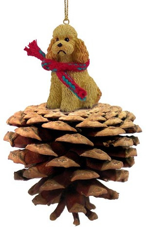 Apricot with Sport Cut Poodle Dog on Pinecone Christmas Ornament – Hand-Painted Stone Resin