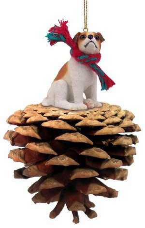 Brown & White Smooth Coat Jack Russell Terrier Dog on Pinecone Christmas Ornament