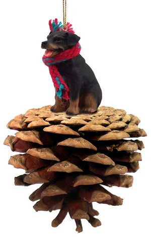 Rottweiler Dog on Pinecone Christmas Ornament – Hand-Painted Stone Resin