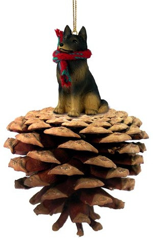 Belgian Tervuren Dog on Pinecone Christmas Ornament – Hand-Painted Stone Resin