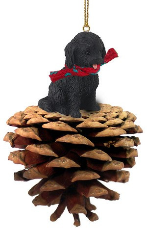 Black Cockapoo Dog on Pinecone Christmas Ornament – Hand-Painted Stone Resin