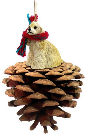 Blonde Cocker Spaniel Dog on Pinecone Christmas Ornament – Hand-Painted Stone Resin