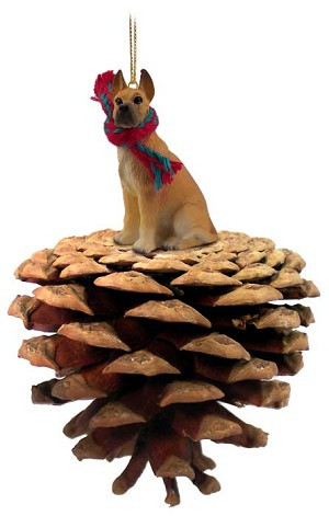 Fawn Great Dane Dog on Pinecone Christmas Ornament – Hand-Painted Stone Resin