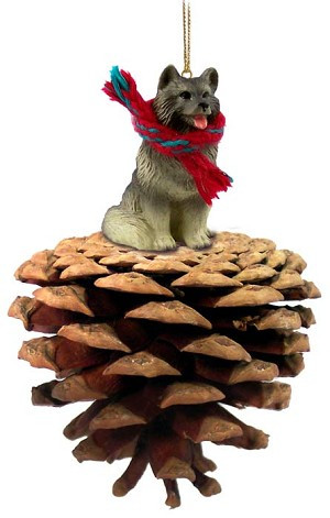 Keeshond Dog on Pinecone Christmas Ornament – Hand-Painted Stone Resin