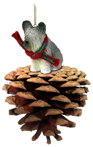 Skye Terrier Dog on Pinecone Christmas Ornament – Hand-Painted Stone Resin