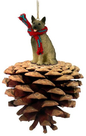 Norwegian Elkhound Dog on Pinecone Christmas Ornament – Hand-Painted Stone Resin