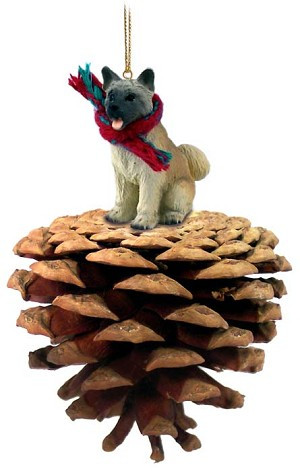 Fawn Akita Dog on Pinecone Christmas Ornament – Hand-Painted Stone Resin