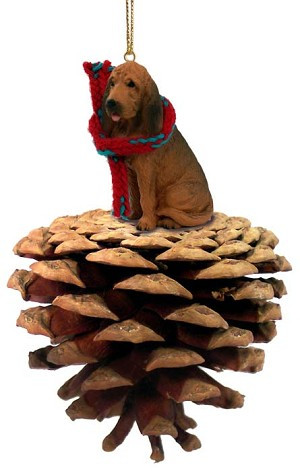 Bloodhound Dog on Pinecone Christmas Ornament – Hand-Painted Stone Resin