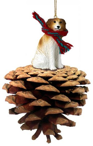 Borzoi Dog on Pinecone Christmas Ornament – Hand-Painted Stone Resin