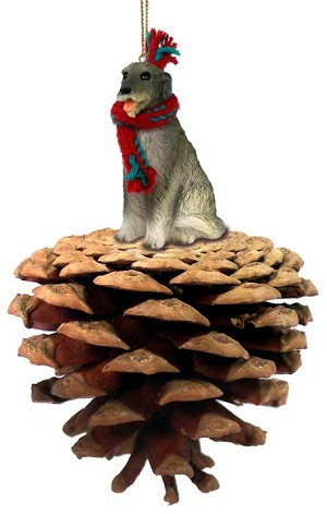 Irish Wolfhound Dog on Pinecone Christmas Ornament – Hand-Painted Stone Resin