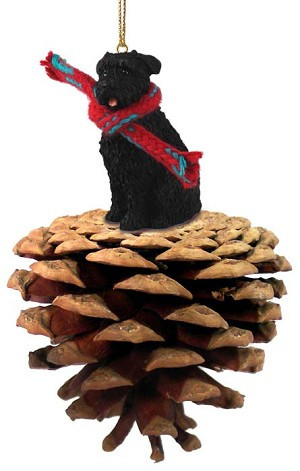 Uncropped Ears Bouvier Des Flandres Dog on Pinecone Christmas Ornament – Hand-Painted Stone Resin
