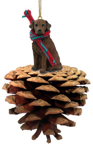 Brown Chesapeake Bay Retriever Dog on Pinecone Christmas Ornament – Hand-Painted Stone Resin