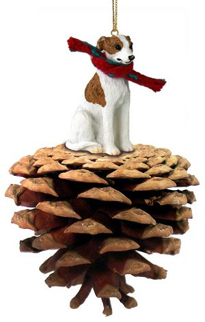 Brindle & White Whippet Dog on Pinecone Christmas Ornament – Hand-Painted Stone Resin