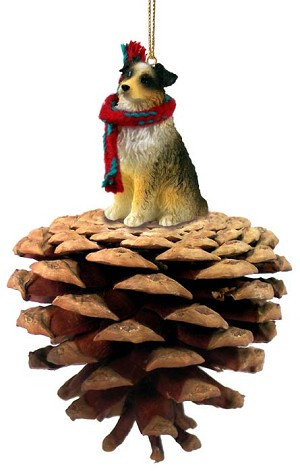 Brown with Docked Tail Australian Shepherd Dog on Pinecone Christmas Ornament