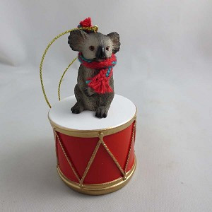 Koala on Drum Christmas Ornament – Hand-Painted Stone Resin