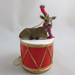 Deer Doe on Drum Christmas Ornament – Hand-Painted Stone Resin