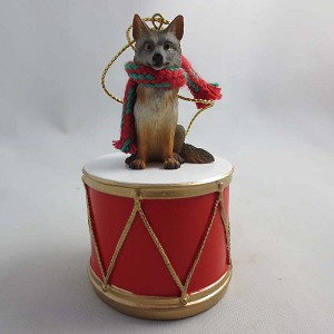 Gray Fox on Drum Christmas Ornament – Hand-Painted Stone Resin