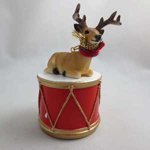 Deer Buck on Drum Christmas Ornament – Hand-Painted Stone Resin