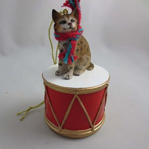 Bobcat on Drum Christmas Ornament – Hand-Painted Stone Resin