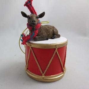 Brown Goat on Drum Hanging Ornament – Hand-Painted Stone Resin