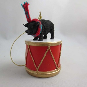 Black Pig on Drum Hanging Ornament – Hand-Painted Stone Resin