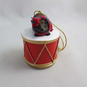 Hedgehog on Drum Hanging Ornament – Hand-Painted Stone Resin