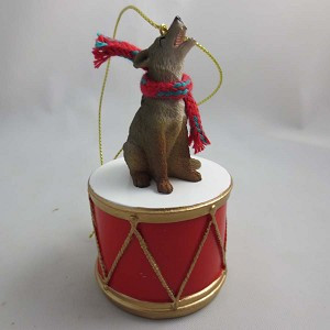 Timber Wolf on Drum Christmas Ornament – Hand-Painted Stone Resin