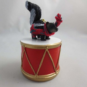 Skunk on Drum Christmas Ornament – Hand-Painted Stone Resin