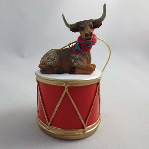 Longhorn Steer on Drum Christmas Ornament – Hand-Painted Stone Resin