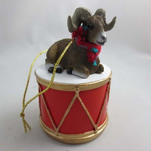Big Horn Sheep on Drum Christmas Ornament – Hand-Painted Stone Resin