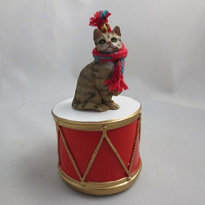 Brown Shorthaired Tabby Cat on Drum Christmas Ornament – Hand-Painted Stone Resin