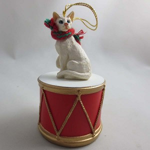 White Oriental Shorthair Cat on Drum Hanging Ornament – Hand-Painted Stone Resin