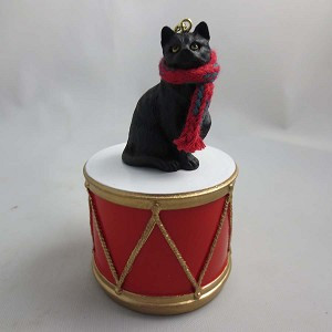 Black Shorthaired Tabby Cat on Drum Christmas Ornament – Hand-Painted Stone Resin