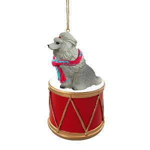 Gray Poodle Dog on Drum Christmas Ornament – Hand-Painted