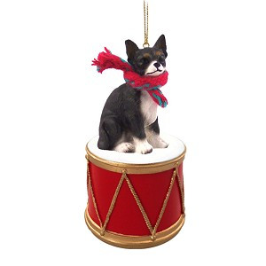 Black & White Chihuahua Dog on Drum Christmas Ornament – Hand-Painted