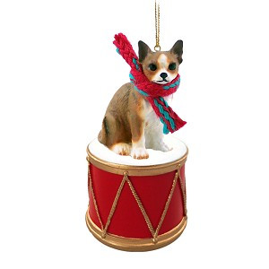 Brindle & White Chihuahua Dog on Drum Christmas Ornament – Hand-Painted