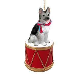 Black Silver German Shepherd Dog on Drum Christmas Ornament – Hand-Painted