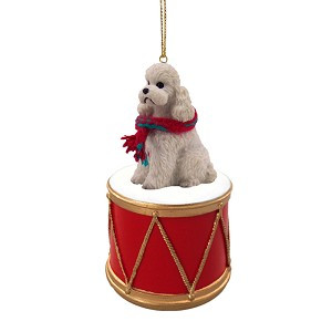 White Sport Cut Poodle Dog on Drum Christmas Ornament – Hand-Painted