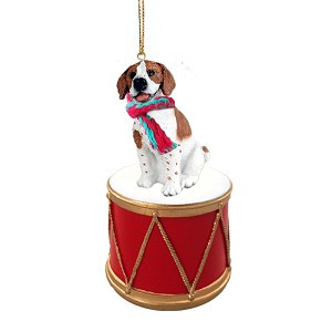 Brown & White Pointer Dog on Drum Christmas Ornament – Hand-Painted