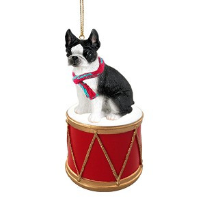 Boston Terrier Dog on Drum Christmas Ornament – Hand-Painted