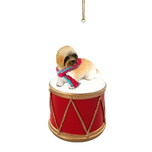 Brown Sport Cut Lhasa Apso Dog on Drum Christmas Ornament – Hand-Painted
