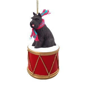 Black Schnauzer Dog on Drum Christmas Ornament – Hand-Painted