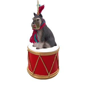 Gray Schnauzer Dog on Drum Christmas Ornament – Hand-Painted