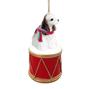 Brown & White Cocker Spaniel Dog on Drum Christmas Ornament – Hand-Painted